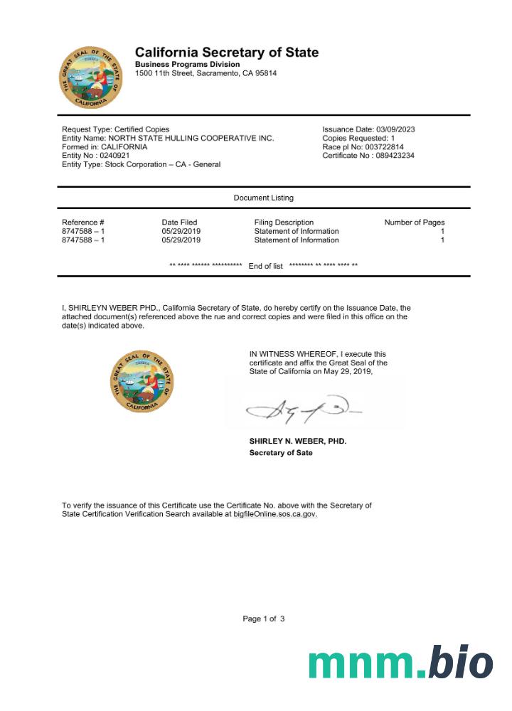 USA California State Document Autentication certyfikat Word i PDF szablon